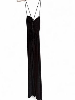 Windsor Black Sparkle Ruched Maxi Slip Dress